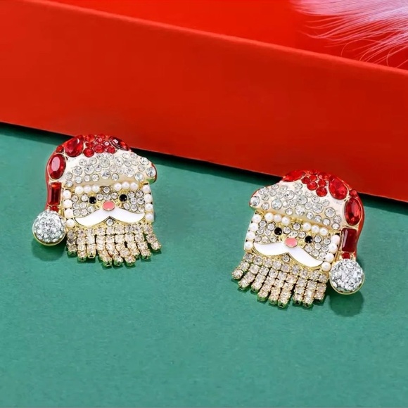 Santa Claus Christmas Red Crystal Earrings - Picture 3 of 5